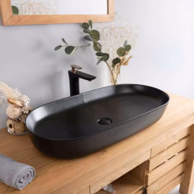 Grande vasque en céramique noir Phébie 82cm