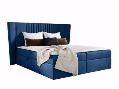 Lit continental Baltimore 184, Double, Bleu, Tissu, Disponible