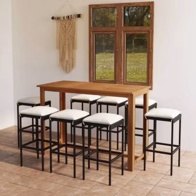 vidaXL Ensemble de Bar de Jardin avec Coussins 9 pcs Mobilier de Patio Salon de Jardin Table et Tabourets de Bistrot 3068014