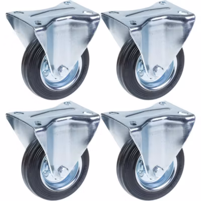 Roulettes en caoutchouc de 100 mm (4 pouces), fixes, très résistantes, capacité de charge de 360 kg, lot de 4