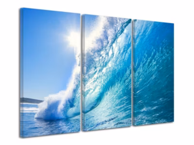 DECLINA, Tableau toile imprimée Paysage, Tableau toile triptyque grosse vague, 90×60 cm
