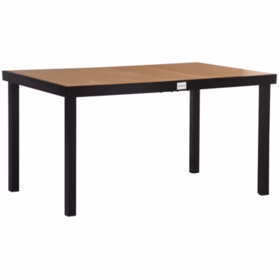 Table de jardin 6 personnes dim. 140 x 90 x 74 cm aluminium noir plastique effet bois naturel