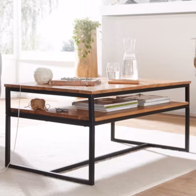 Table Basse de Salon 100x60x45 cm Table Canapé Bois Metal Industriel FineBuy