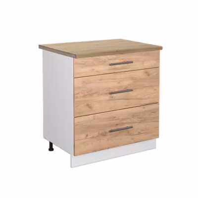 Vicco Meuble cuisine Chêne de force doré 80cm avec 3 tiroirs, PT Chêne