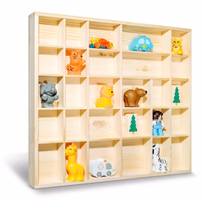 Creative Deco Vitrine Murale Petite Etagere Bois Non Peint – 28 Compartiments – 44,5 x 40 x 3cm – Vitrine pour Collection Figurine