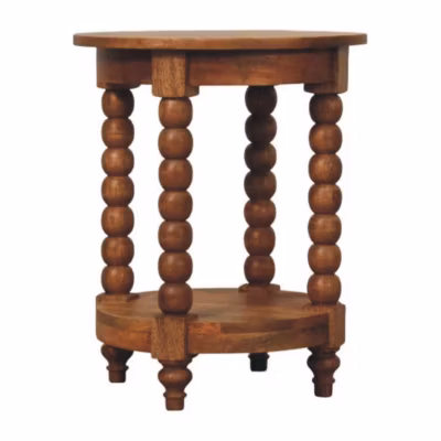 Artisan Furniture Bois massif Barley Twist rond table d&rsquo;appoint, 1 étagère, marron