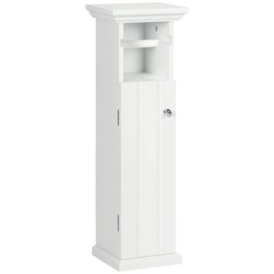 Meuble WC armoire toilette – porte, support papier – dim. 21L x 17l x 66H cm – blanc
