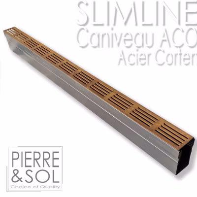Caniveau étroit 6 cm Grille acier corten – SLIMLINE – ACO –       Caniveau de 100 cm