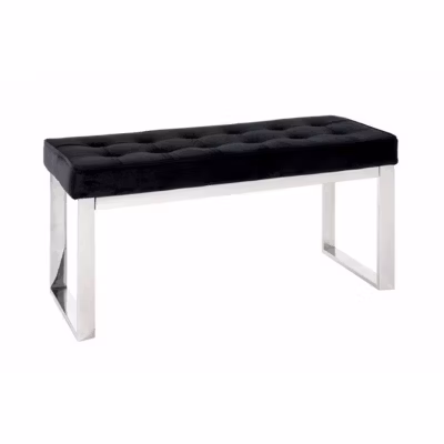 Banc Design en Velours « Noja » 100cm Noir & Inox