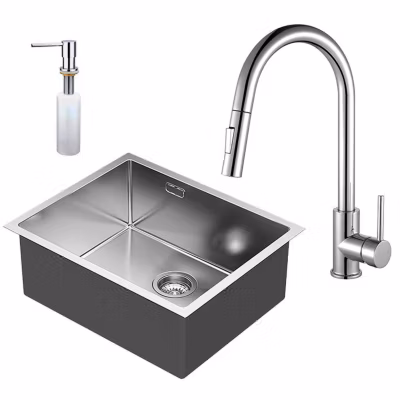 Pack évier SOLUT + mitigeur monocommande, finition brossée, en acier inoxydable Kibath