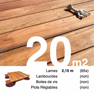Planches de terrasse bois exotique JATOBA pour 20 m², Longueur 2,15 m.