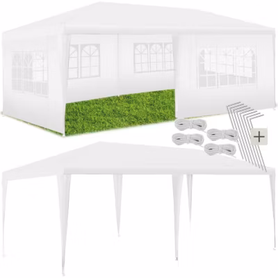 Pavillon imperméable 6×3 m avec 5 parties latérales amovibles blanc