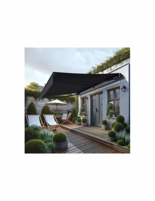 Store banne monobloc MEILE 3,00 x 2,00m (Motorisé à interrupteur + manœuvre de secours – Gris foncé – Gris anthracite)