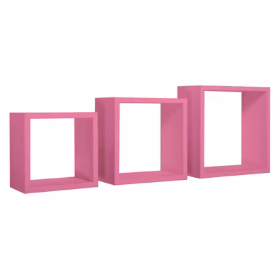 Ensemble de 3 étagères murales, cubes décoratifs, étagères cubiques, fuchsia, 35×35, 30×30 et 25×25 cm de profondeur 15,5 cm
