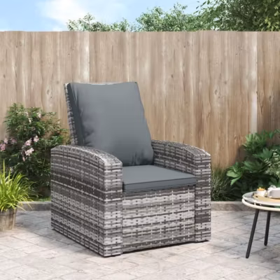vidaXL Fauteuil inclinable de jardin avec coussins gris résine tressée 364104