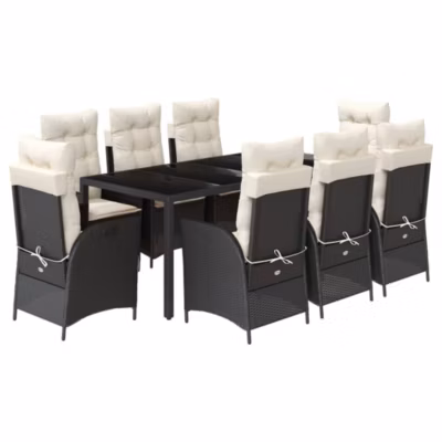 Prolenta Premium –  Ensemble à manger de jardin 9pcs coussins noir résine tressée