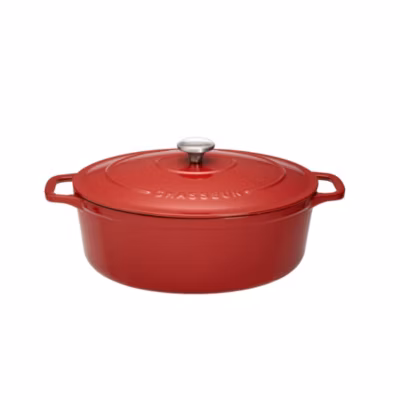 Cocotte ovale 31 cm chasseur rouge uni interieur sable
