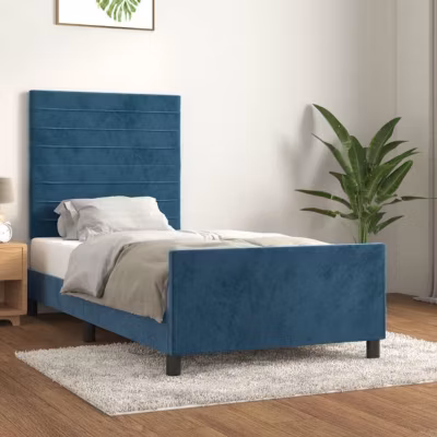 vidaXL Cadre de lit avec tête de lit Bleu foncé 100×200 cm Velours3125804
