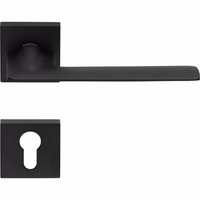 2 poignées rosace carrée A CLIPSER, rosace trou de clé I pour cylindre, finition noir garantie 5 ans, pour porte d&rsquo;entrée.