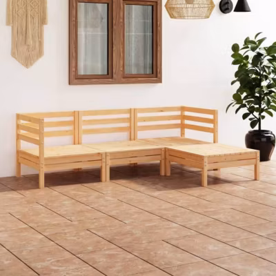 vidaXL Bois de Pin Massif Salon de Jardin 4 pcs Mobilier de Patio Ensemble de Meubles d&rsquo;Extérieur Meubles de Terrasse 3082667