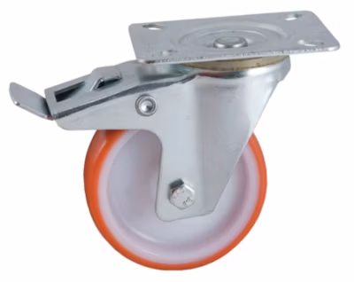 Roulette D125mm polyuréthane rouge platine pivotante avec frein – AVL – 504843O
