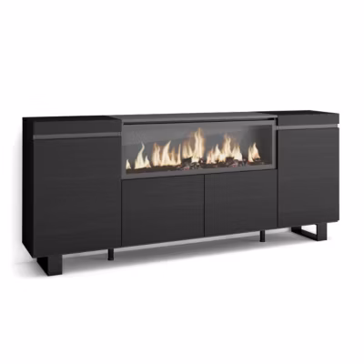 Buffet 210x35x75cm feu led sans chaleur XXL couleur noir