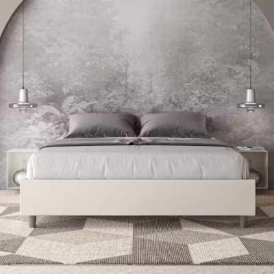 Lit Sommier sans sommier capitonné 160×200 simili cuir Azelia blanc