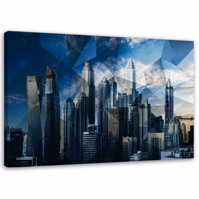Tableau sur toile, Ville géométrique bleue 90×60 cm