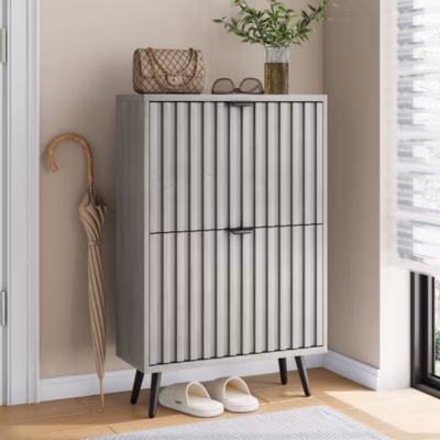 Armoire à chaussures dissimulée avec design rainuré,60cm,gris,2 tiroirs à abattants,