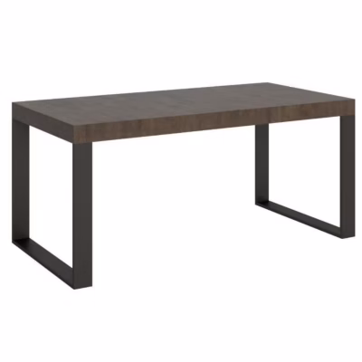 Table moderne extensible 6 à 14 places L 180 à 284 cm bois foncé et pieds métal anthracite Tiroz