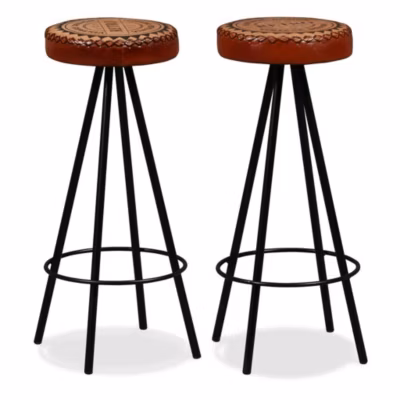 Lot de deux tabourets de bar cuir marron Helloshop26