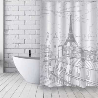 MSV Rideau de douche Français Polyester 180x200cm ESQUISSE Motif Argenté