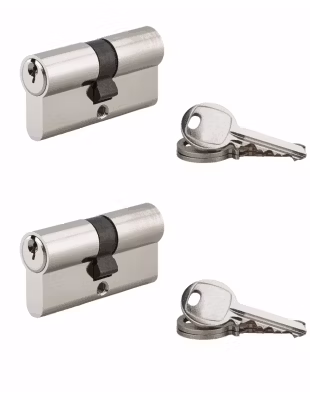 Lot de 2 cylindres de serrure à double entrée, 30x30mm, s&rsquo;entrouvrant, nickel, 3 clés/cylindre – SP