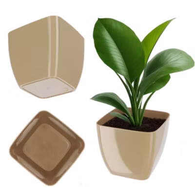 KADAX Pot de Fleur Cache-Fleur Carré Beige 12cm