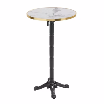 Table haute ronde 60 cm inclinable plateau marbre blanc/doré et noir  Oviala