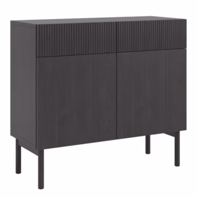 Buffet 2 portes effet frêne gris et noir 100 cm NOLIE