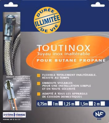 FLEXIBLE INOX GAZ ButanePropane 1.50 M DUREE ILLIMITEE