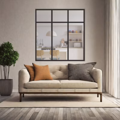 Verrière 3 sections avec imposte – L x H : 102 x 125 cm – Laqué noir 9005 granité  – vitrages inclus
