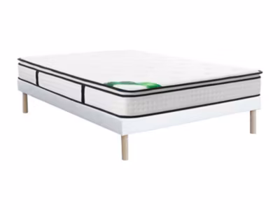 Ensemble 140 x 190 cm sommier tapissier + matelas ressorts ensachés 7 zones surmatelas intégré et coutil bambou ép.26cm – MIREZA
