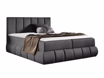Lit continental Baltimore 152, Double, Gris, Tissu, Disponible