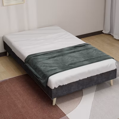 Lit Simple 90×200 cm – Lit Enfant avec Structure Basse, Cadre Moderne Sans Tête de Lit, Sans Matelas, en Velours Hollandais, Gris