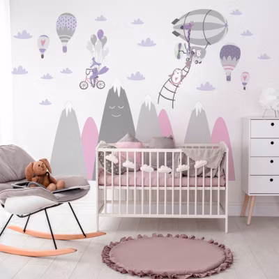 Stickers enfant montagnes scandinaves animaux vagabonds 90 x 135 cm