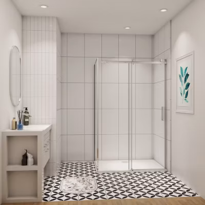 cabine de douche coulissante 140x80x195cm,Installation réversible,8mm verre de sécurité,porte de douche coulissante