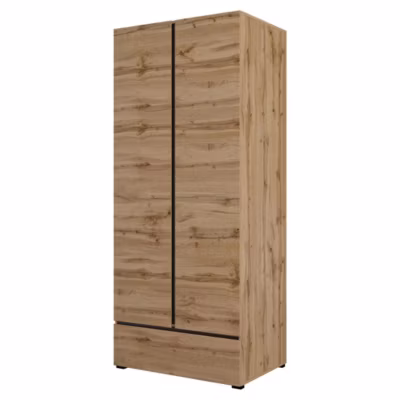 Armoire HAVANA 90 cm  Chene et noir  2 portes et 1 tiroir  Rangement compact au style naturel