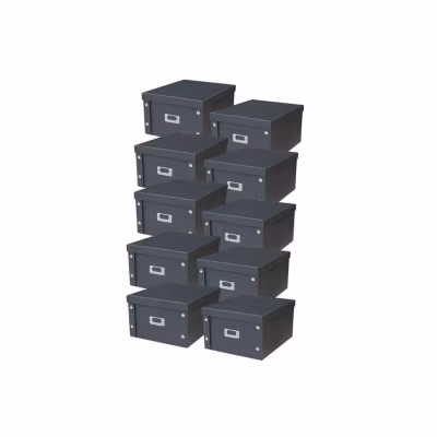 Lot de 10 boîtes de rangement en carton noir 28 x 35 x 18 cm
