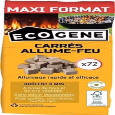 Carrés allume-feu cire végétale ECOGENE SAC X72