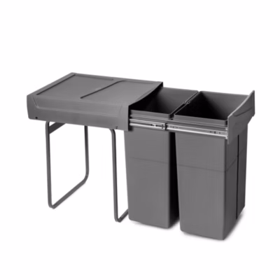 Emuca bac de tri sélectif a montage inférieur et extraction manuelle pour élément de cuisine Recycle, 2x25litres, Plastique gris