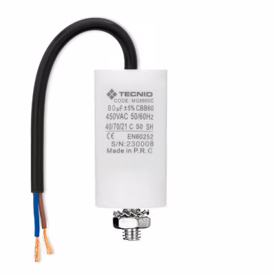 Condensateur de démarrage pour moteurs électriques, 450V, capacité : 80 microfarad, avec câble de 15cm