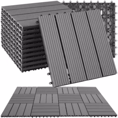 Dalles de terrasse Lot de 11 dalles avec système de clic gris