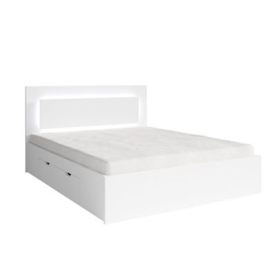 Lit NOFI 180 x 200 cm avec sommier et 2 tiroirs de rangement – blanc